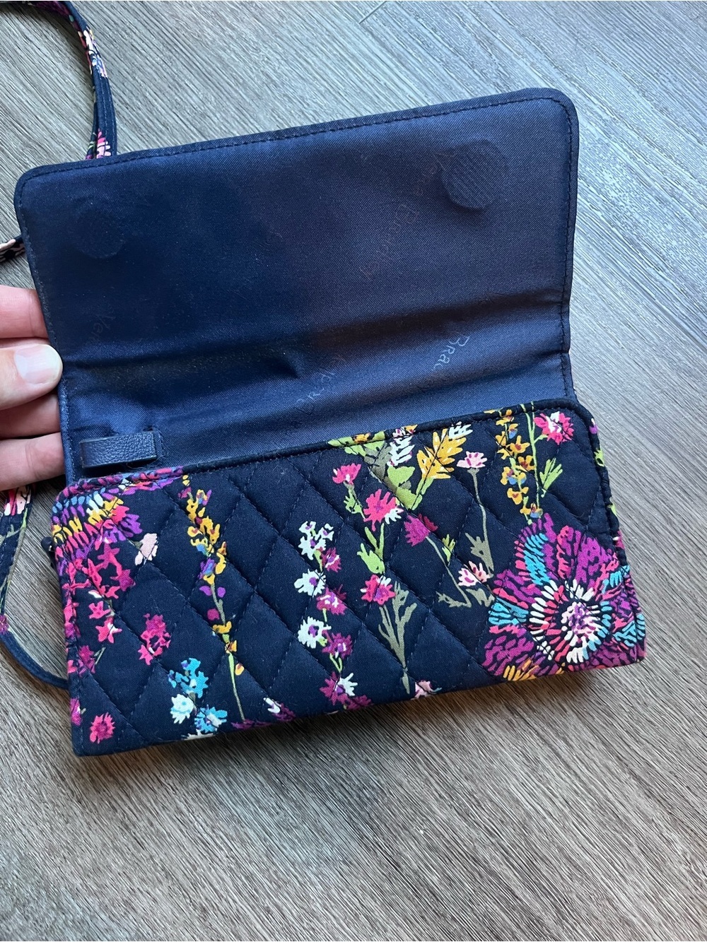 Vera Bradley Navy Floral Quilted Crossbody Wallet - Picture 7 of 7